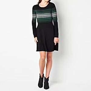 NEW! By & By Sweater Dress Small Fit & Flare Black Green Long Sleeve $59‎
